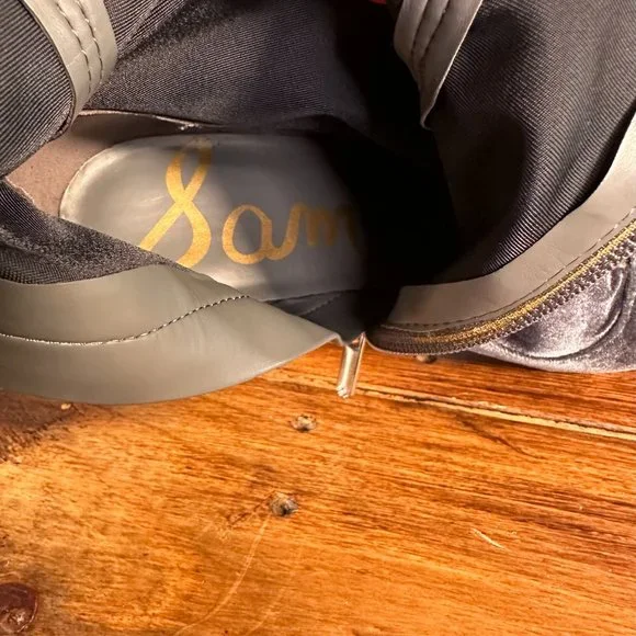 Sam Edelman Calexa Velvet Mid Calf Sock Heeled Bootie Gray - Picture 5 of 11